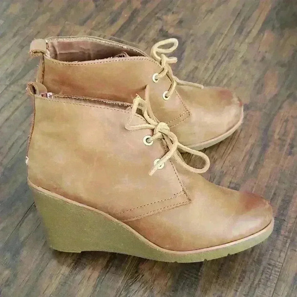 Sperry Topsider Burnished Leather Wedge Booties Size 7 - Picture 1 of 8
